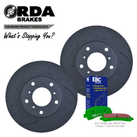 RDA8258D RDA DIMPLED SLOTTED FRONT BRAKE ROTORS + PADS for NISSAN PATROL Y62 V8 2012 Onwards