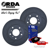 RDA7701D DIMPLED SLOTTED FRONT BRAKE ROTORS + PADS for NISSAN SKYLINE R34 GTR