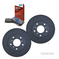 RDA7652D DIMPLED SLOTTED FRONT BRAKE ROTORS + PADS for NISSAN PATROL GU [Excl. 4.8]